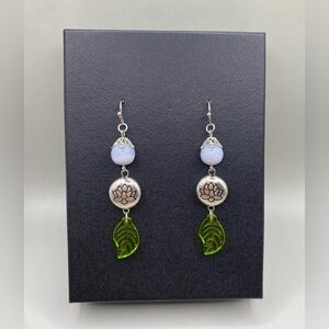 🪷Lace Agate Lotus Flower Leaf Earrings